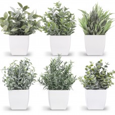 6 Packs Small Fake Plants Artificial Greenery Eucalyptus Plants in Pots for Bedroom Living Room Decor