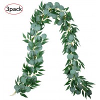 Der Rose 3pcs 6.5 Feet Artificial Silver Dollar Eucalyptus Leaves Garland with Willow Vines Twigs Leaves String for Greenery Garland Table Runner Garland Indoor Outdoor.