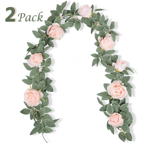 Der Rose 2Pack 12ft Artificial Rose Garland Fake Flower Vine Silk Pink Rose Hanging Garland for Wedding Arch Backdrop Table Party Wall Decor