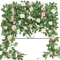 Der Rose 4 Pack 32ft Artificial Rose Vine Fake Flower Garland Hanging Silk Flowers for Decoration Wedding Arch Backdrop Table Party Wall (White& Pink)