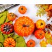 8 pcs Harvest Artificial Pumpkins Assorted Size Fall Pumpkins with 100 pcs Maple Leaves for Halloween Thanksgiving Table Fall Home Decorations